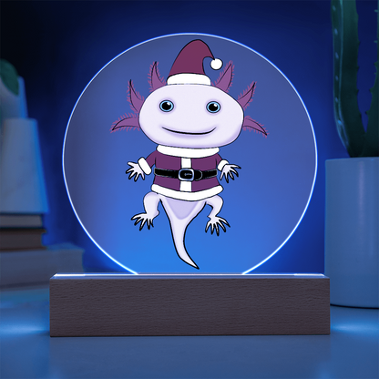 Santa Axolotl LED Acrylic Plaque – Cute Kawaii Holiday Light-Up Sign
