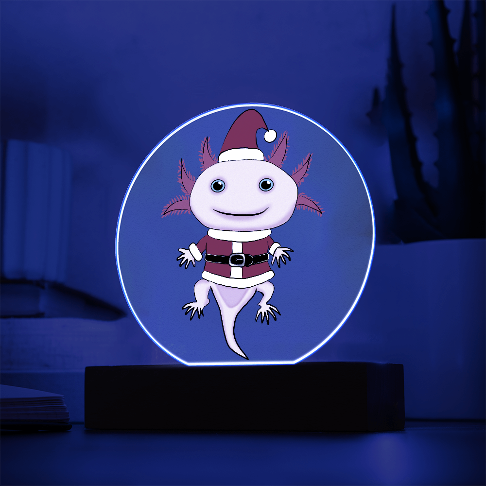Santa Axolotl LED Acrylic Plaque – Cute Kawaii Holiday Light-Up Sign