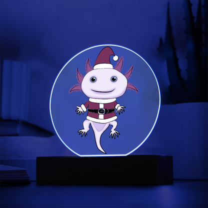 Santa Axolotl LED Acrylic Plaque – Cute Kawaii Holiday Light-Up Sign