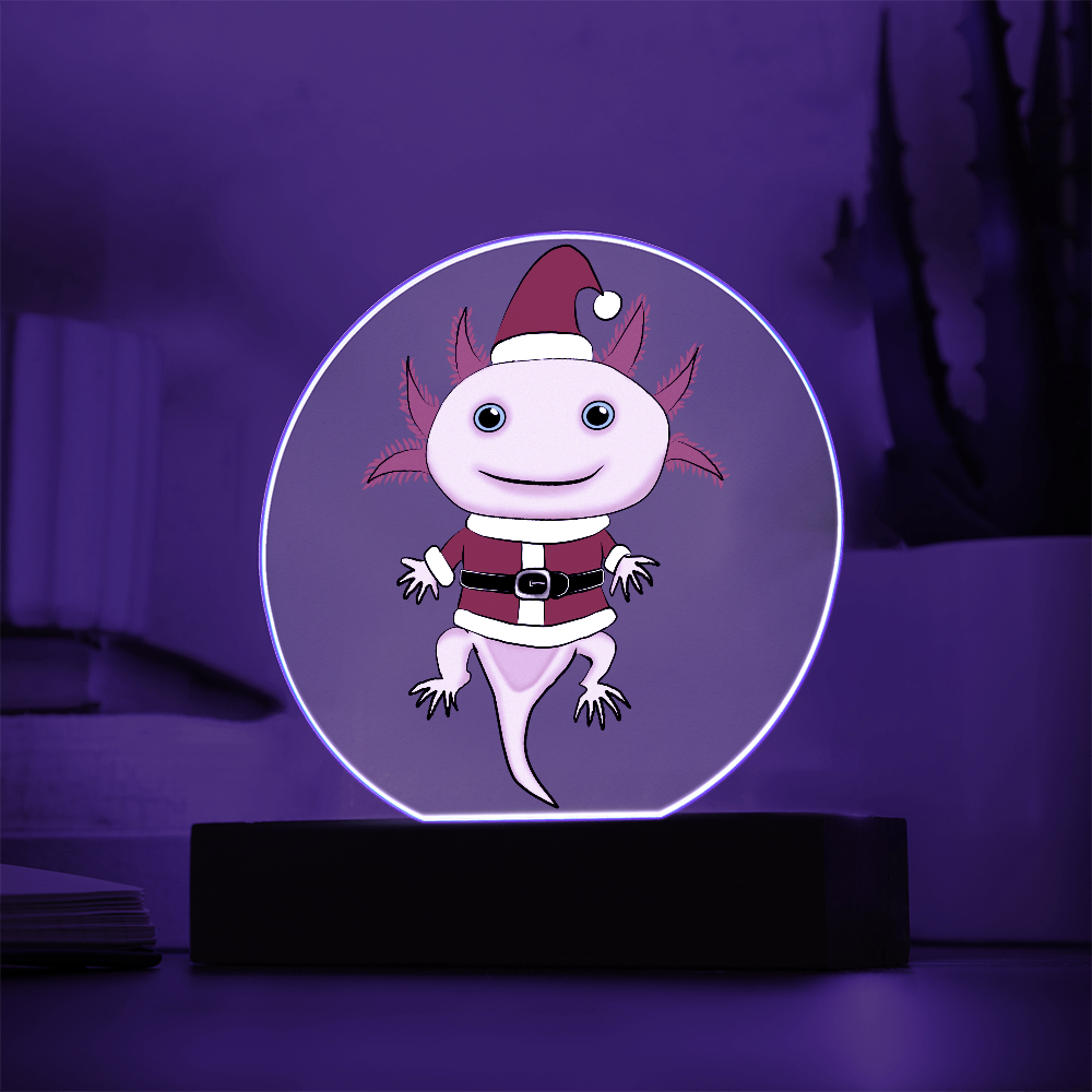 Santa Axolotl LED Acrylic Plaque – Cute Kawaii Holiday Light-Up Sign
