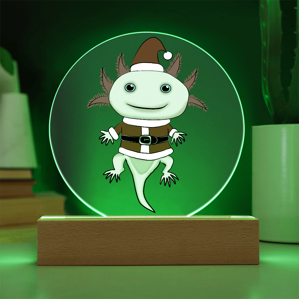 Santa Axolotl LED Acrylic Plaque – Cute Kawaii Holiday Light-Up Sign