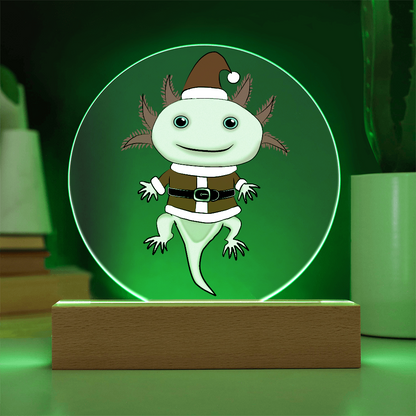 Santa Axolotl LED Acrylic Plaque – Cute Kawaii Holiday Light-Up Sign