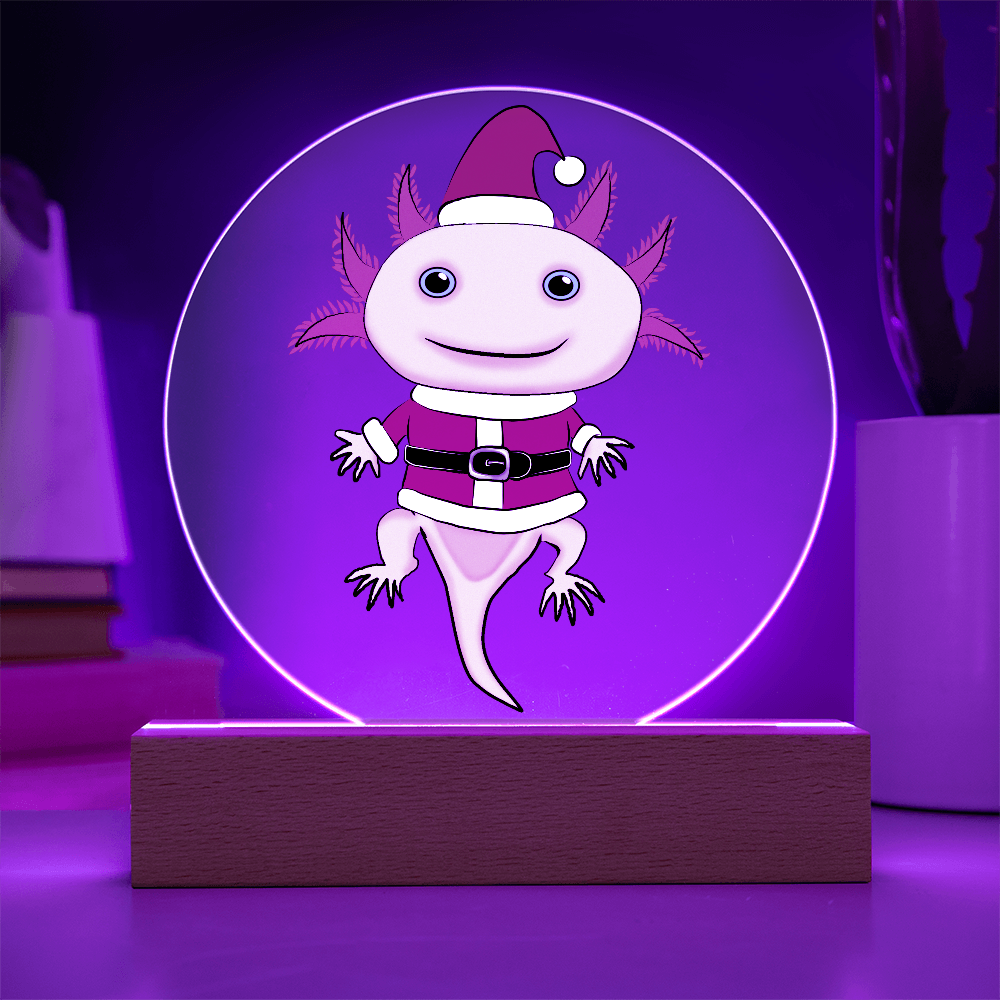 Santa Axolotl LED Acrylic Plaque – Cute Kawaii Holiday Light-Up Sign