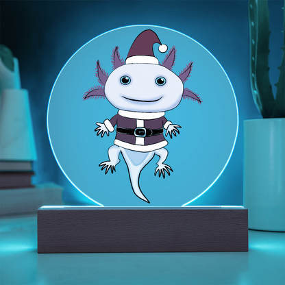 Santa Axolotl LED Acrylic Plaque – Cute Kawaii Holiday Light-Up Sign