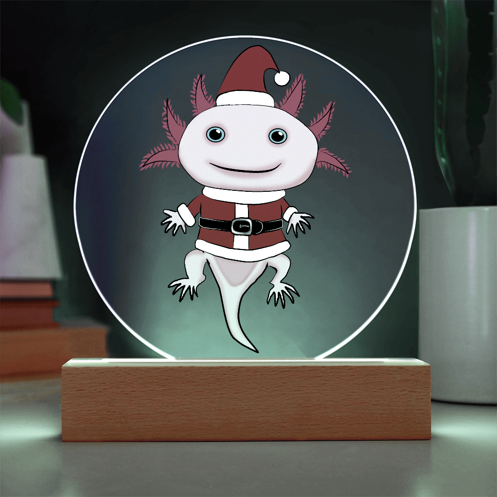 Santa Axolotl LED Acrylic Plaque – Cute Kawaii Holiday Light-Up Sign