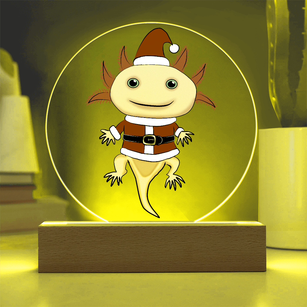 Santa Axolotl LED Acrylic Plaque – Cute Kawaii Holiday Light-Up Sign