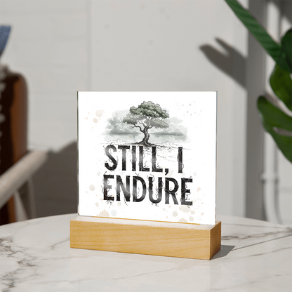 Still, I Endure Inspirational Tree Acrylic Plaque with LED Base – Uplifting Home Decor Gift