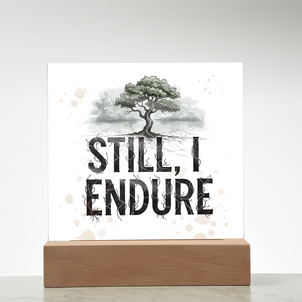 Still, I Endure Inspirational Tree Acrylic Plaque with LED Base – Uplifting Home Decor Gift