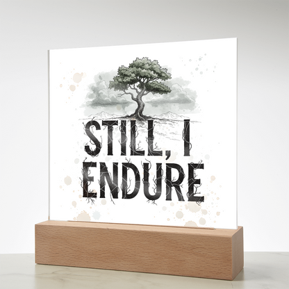 Still, I Endure Inspirational Tree Acrylic Plaque with LED Base – Uplifting Home Decor Gift