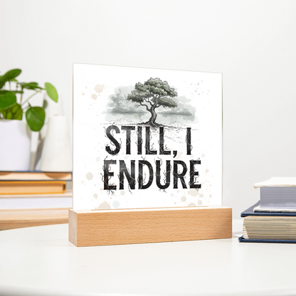 Still, I Endure Inspirational Tree Acrylic Plaque with LED Base – Uplifting Home Decor Gift
