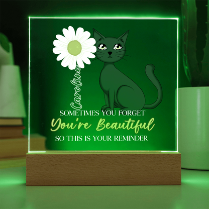 Custom Name Gift Affirmation LED Acrylic Plaque – “You're Beautiful” Cat Lover Gift, Inspirational Light Decor