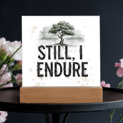 Still, I Endure Inspirational Tree Acrylic Plaque with LED Base – Uplifting Home Decor Gift