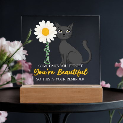 Custom Name Gift Affirmation LED Acrylic Plaque – “You're Beautiful” Cat Lover Gift, Inspirational Light Decor