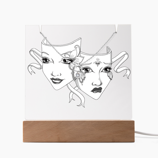 Drama Mask Acrylic Keepsake Gift with Forever Love Necklace – LED Base