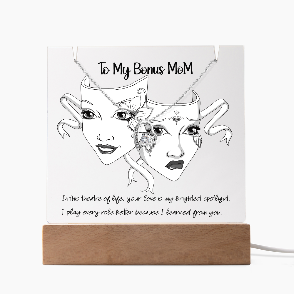 Gothic Drama Mask Gift – Keepsake Acrylic with Bonus Mom Quote + Forever Love Necklace