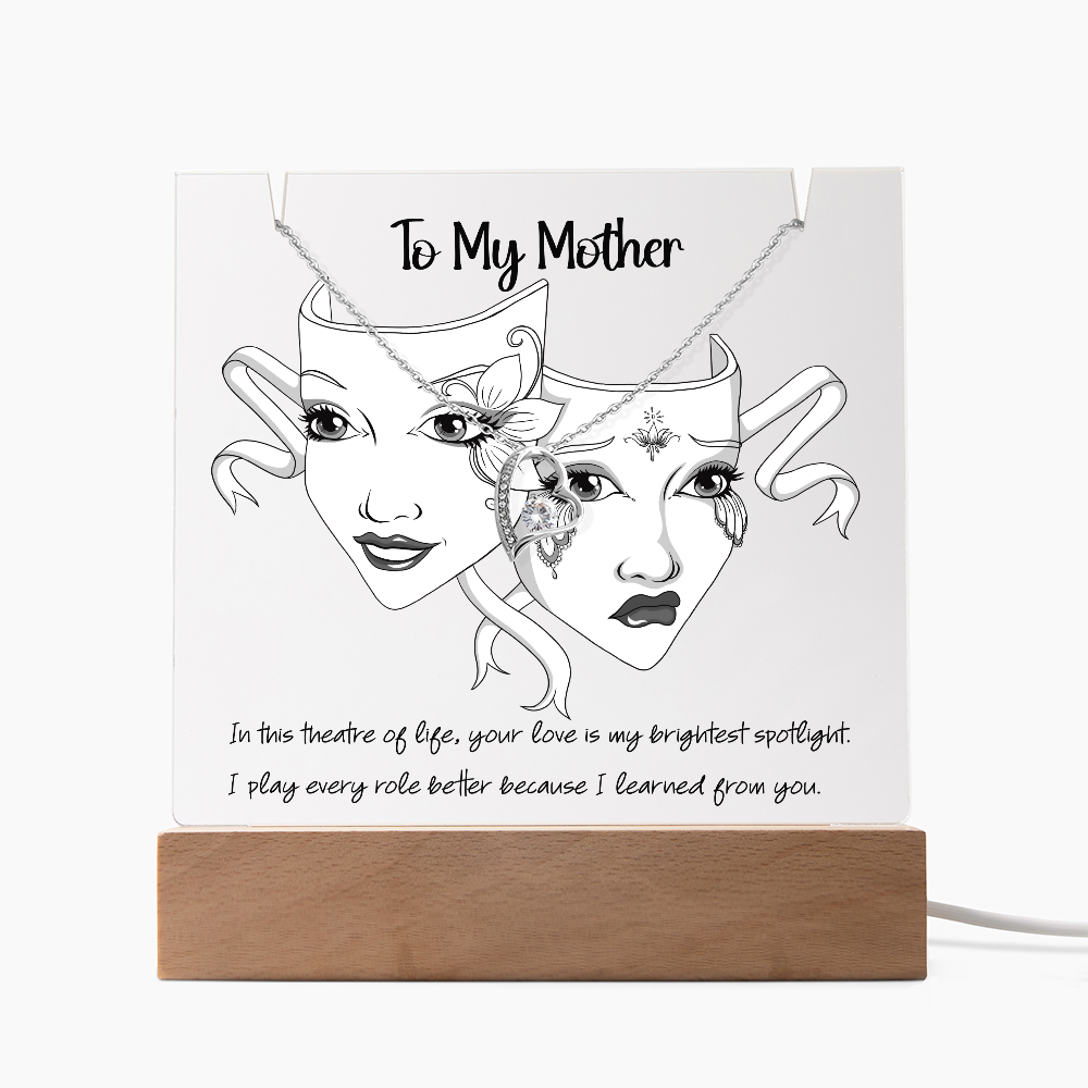To My Mother Drama Mask Keepsake – Gothic LED Acrylic + Forever Love Necklace