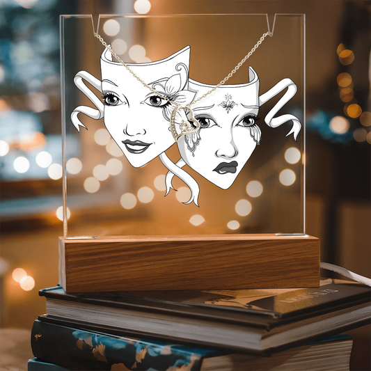 Drama Mask Acrylic Keepsake Gift with Forever Love Necklace – LED Base