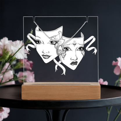 Drama Mask Acrylic Keepsake Gift with Forever Love Necklace – LED Base