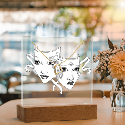 Drama Mask Acrylic Keepsake Gift with Forever Love Necklace – LED Base