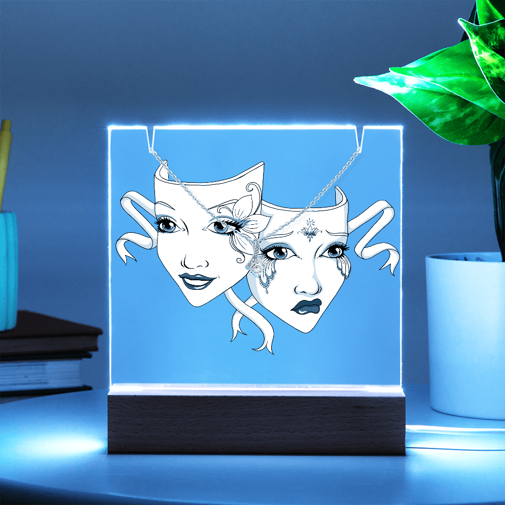 Drama Masks Keepsake Acrylic & Necklace Gift Set