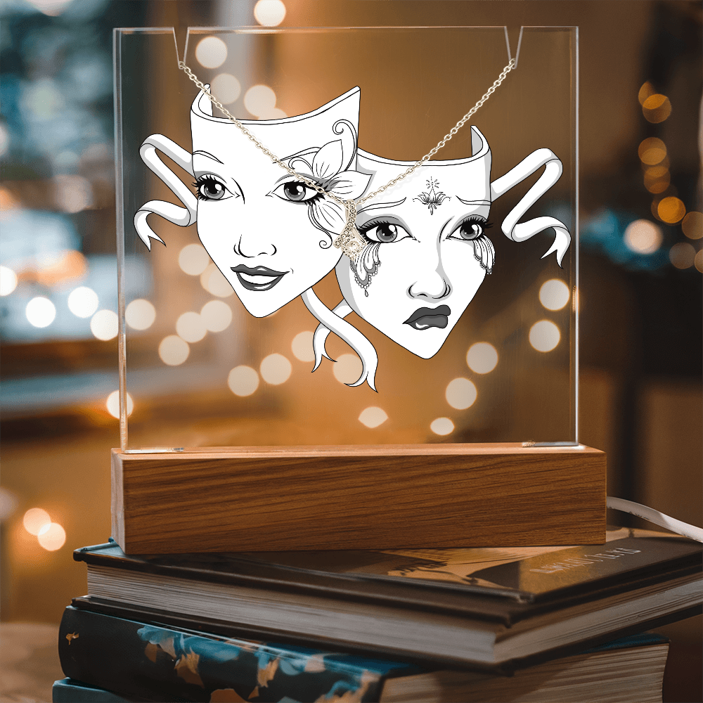 Drama Masks Keepsake Acrylic & Necklace Gift Set