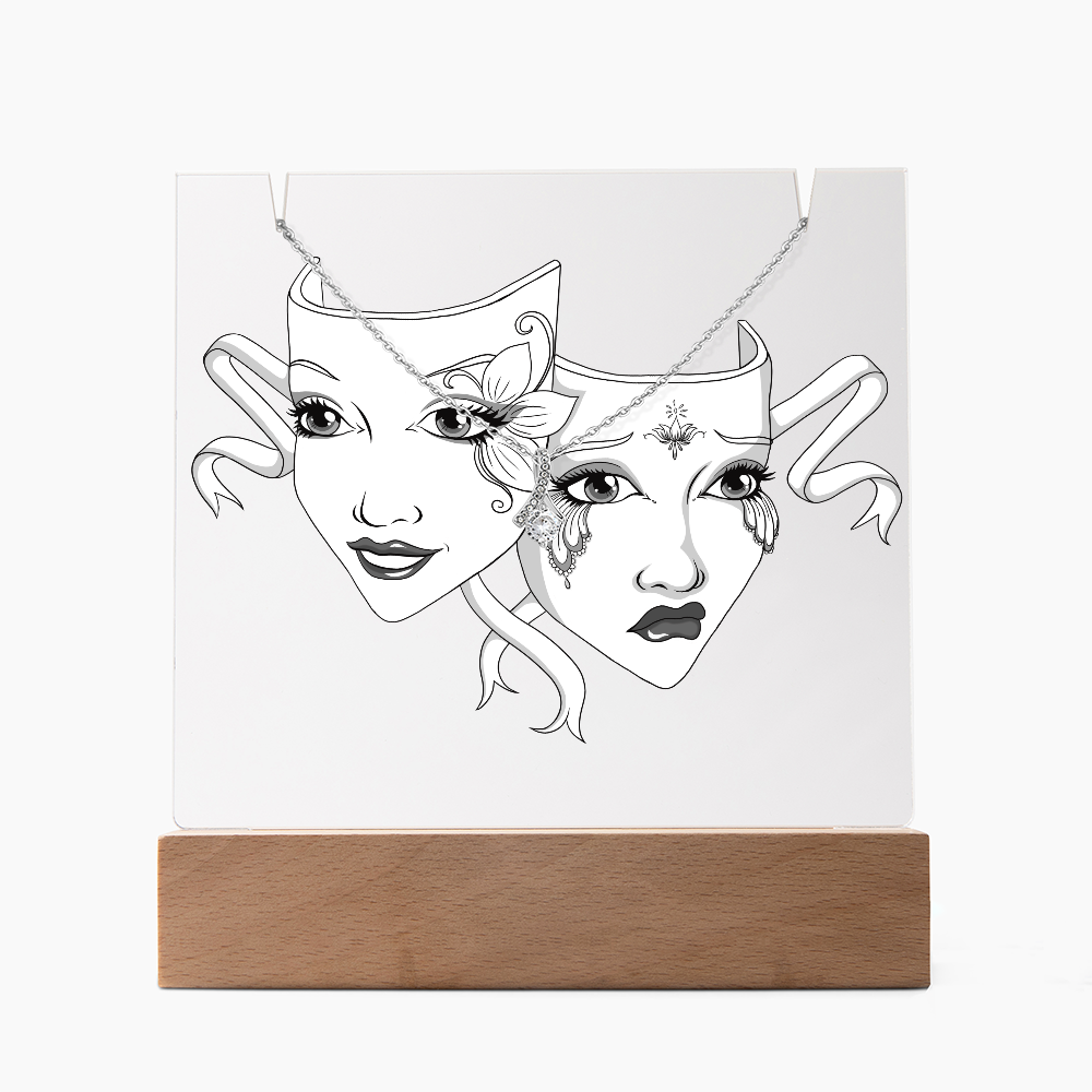 Drama Masks Keepsake Acrylic & Necklace Gift Set
