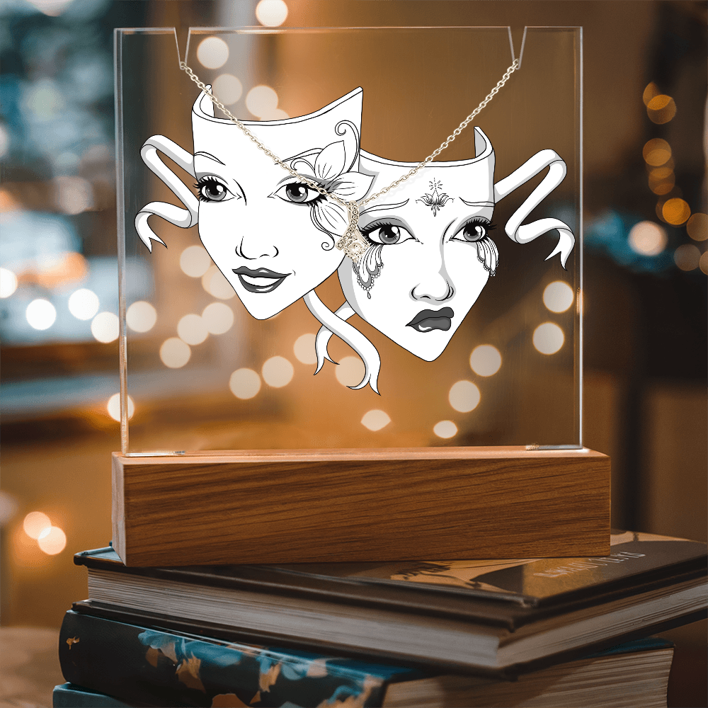 Drama Masks Keepsake Acrylic & Necklace Gift Set