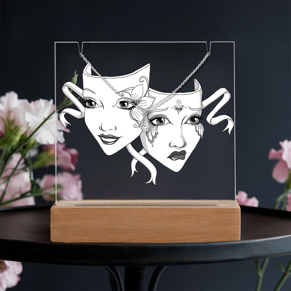 Drama Masks Keepsake Acrylic & Necklace Gift Set