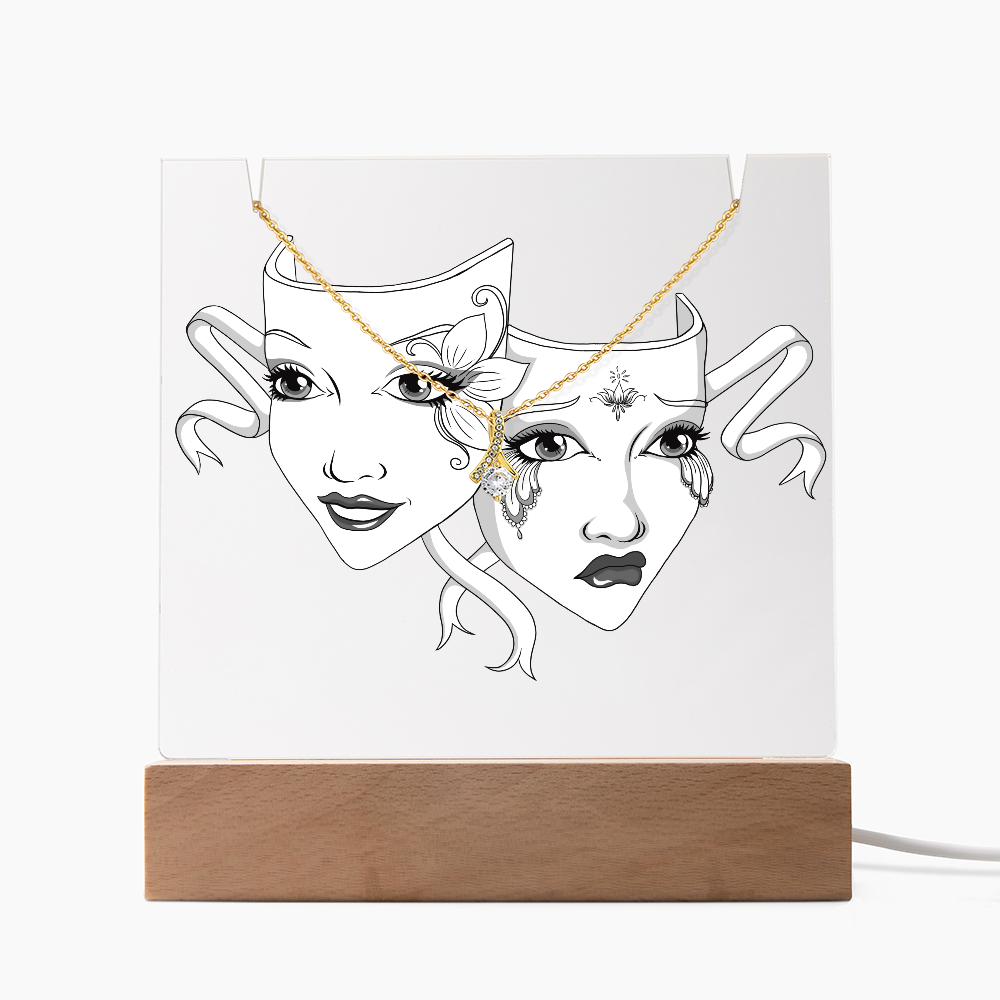 Drama Masks Keepsake Acrylic & Necklace Gift Set