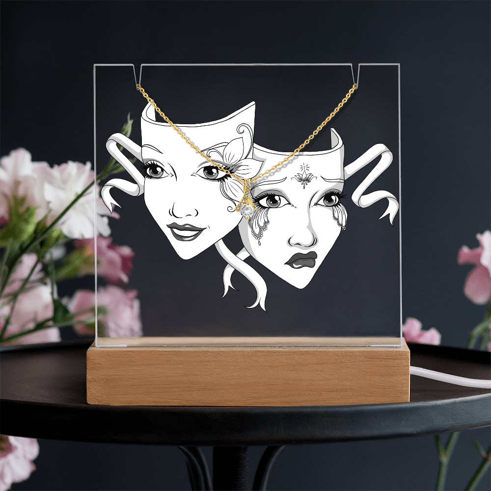 Drama Masks Keepsake Acrylic & Necklace Gift Set