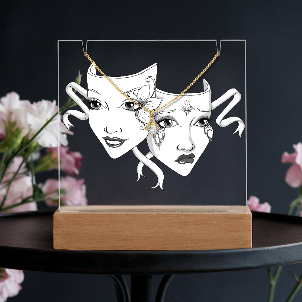 Drama Masks Keepsake Acrylic & Necklace Gift Set