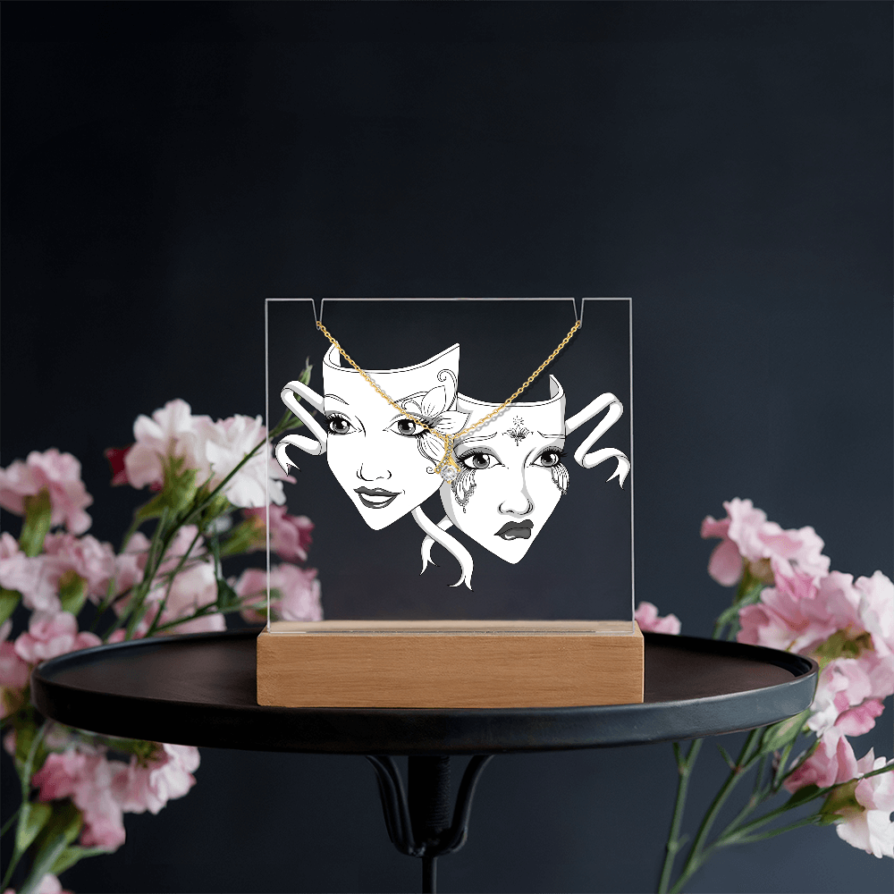 Drama Masks Keepsake Acrylic & Necklace Gift Set