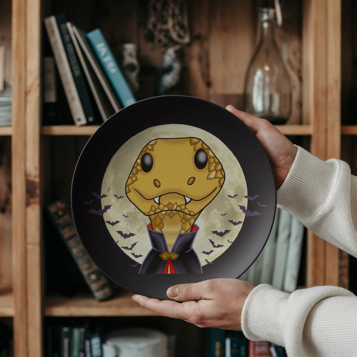 Vampire Snake 10″ Plate – Gothic Full Moon & Bat Dinnerware