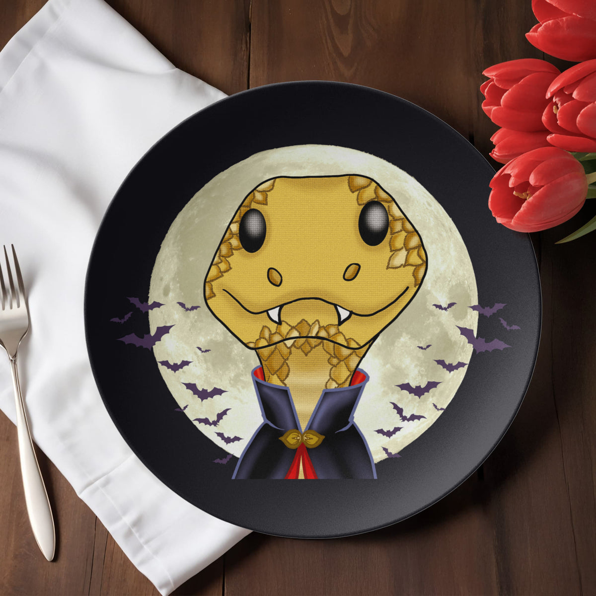 Gothic Vampire Snake dinnerware at evening table setting