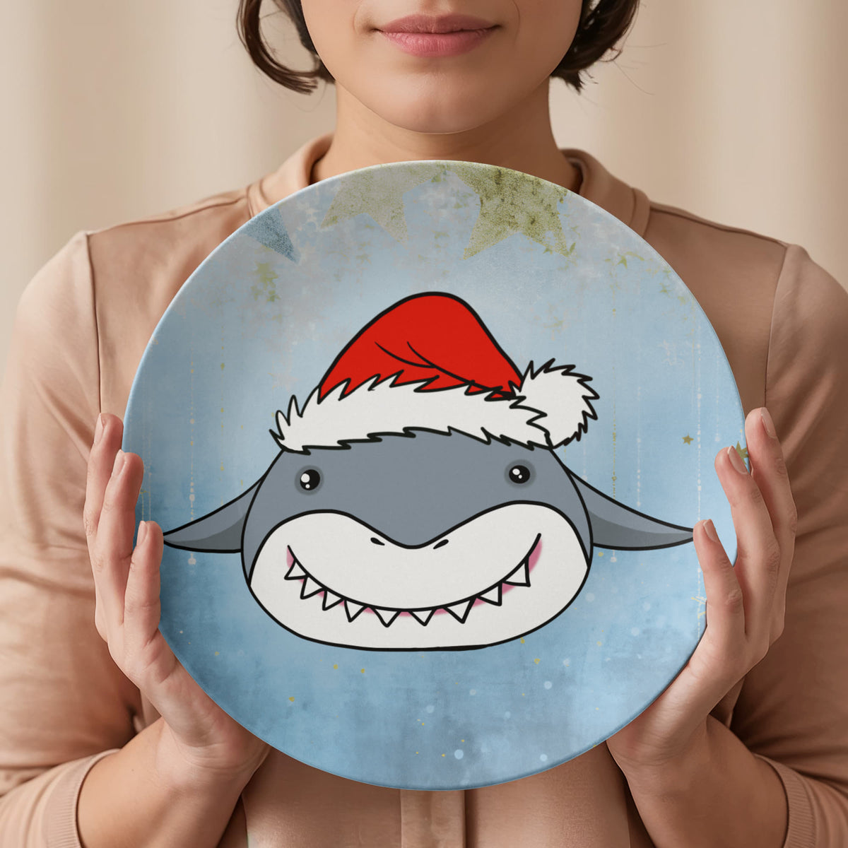 Christmas Shark Dumpling 10" Plate – Cute Holiday Shark Dinnerware
