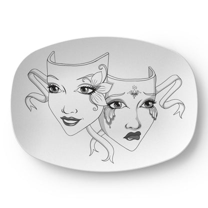 Drama Mask Platter – 10x14” Gothic Theatre Comedy & Tragedy Oval Serving Tray