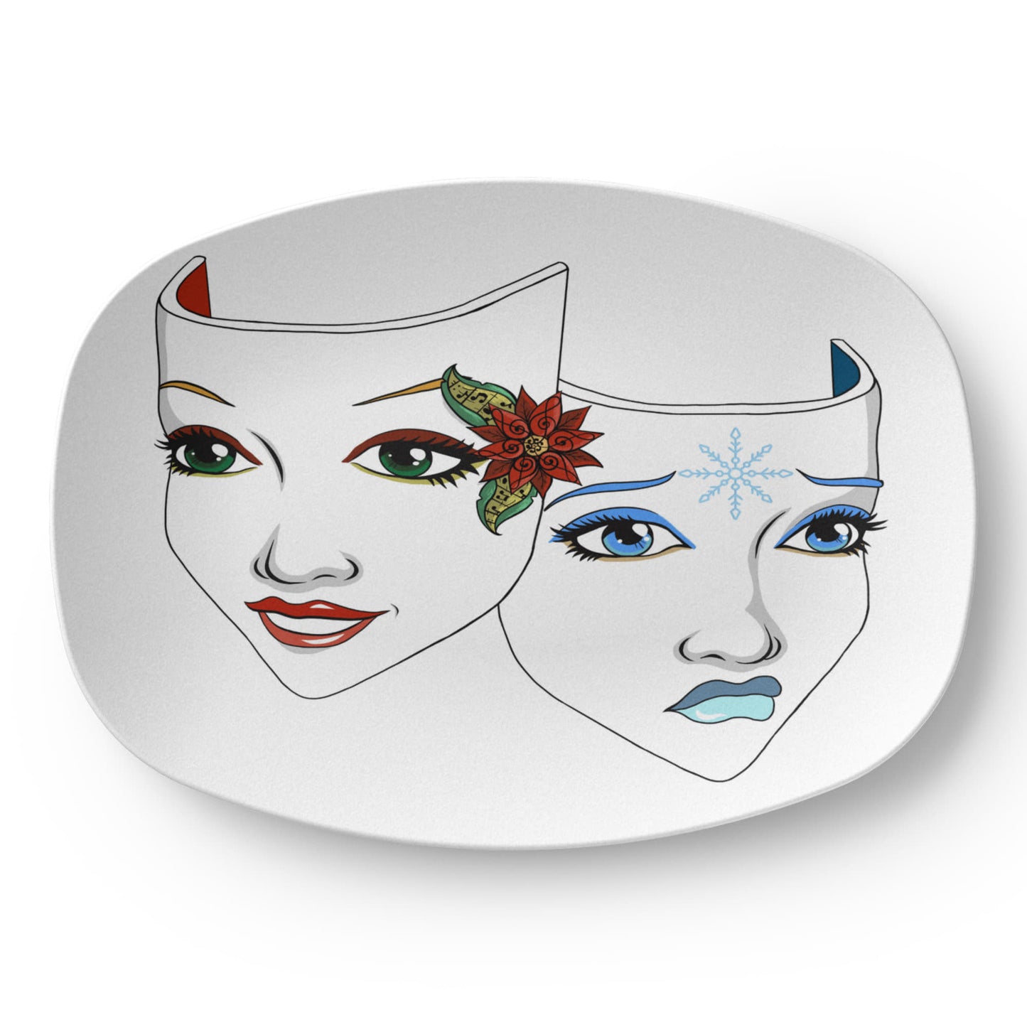 Christmas Drama Mask Platter – 10”x14” Holiday Theatre Comedy & Tragedy Tray