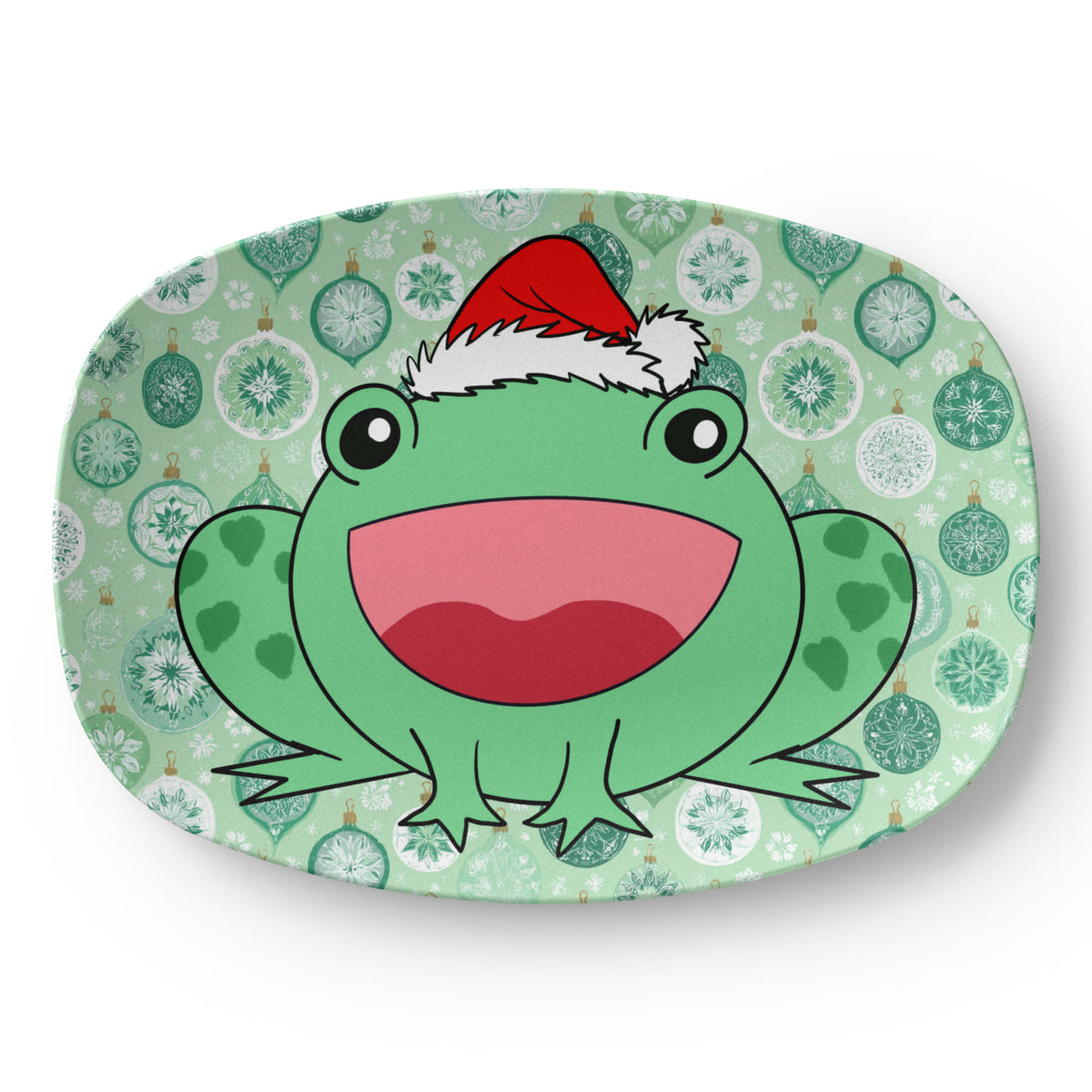 Christmas frog 10 x 14 serving platter with green ornaments