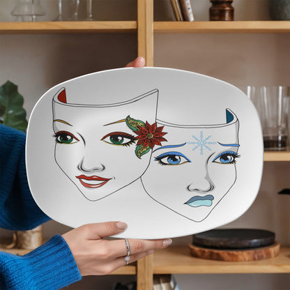Christmas Drama Mask Platter – 10”x14” Holiday Theatre Comedy & Tragedy Tray