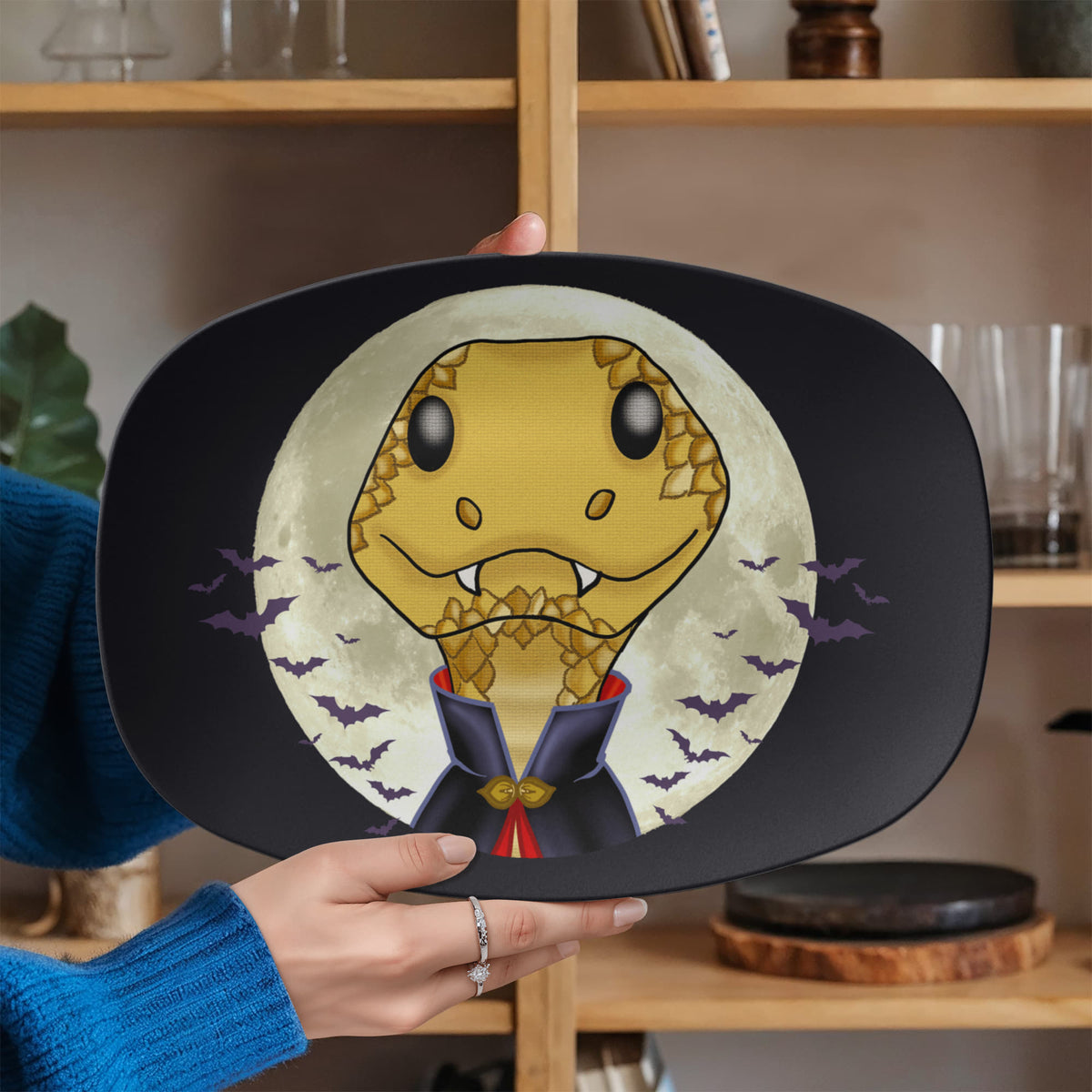 Vampire Snake Halloween Serving Platter – Cute Gothic 10″ × 14″ Tray
