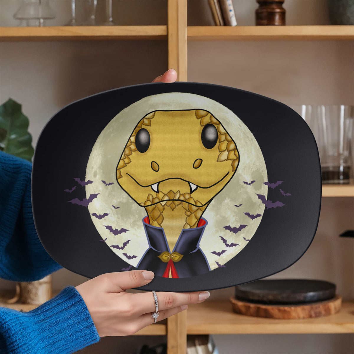 Vampire Snake Halloween Serving Platter – Cute Gothic 10″ × 14″ Tray