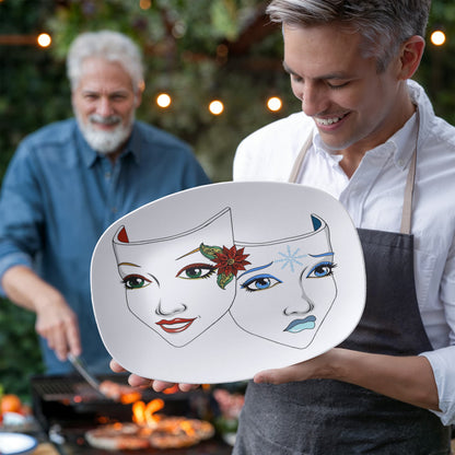 Christmas Drama Mask Platter – 10”x14” Holiday Theatre Comedy & Tragedy Tray