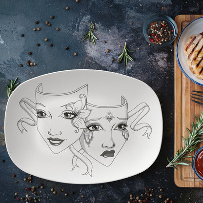Drama Mask Platter – 10x14” Gothic Theatre Comedy & Tragedy Oval Serving Tray