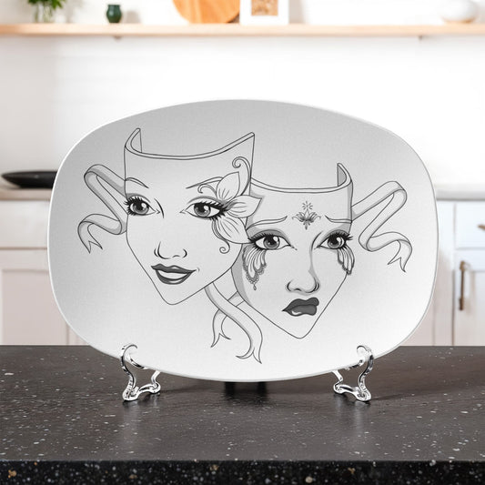 Drama Mask Platter – 10x14” Gothic Theatre Comedy & Tragedy Oval Serving Tray