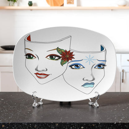 Christmas Drama Mask Platter – 10”x14” Holiday Theatre Comedy & Tragedy Tray