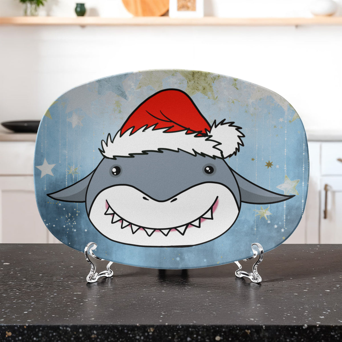 Christmas Shark Serving Platter – Cute Santa Shark Holiday Tableware
