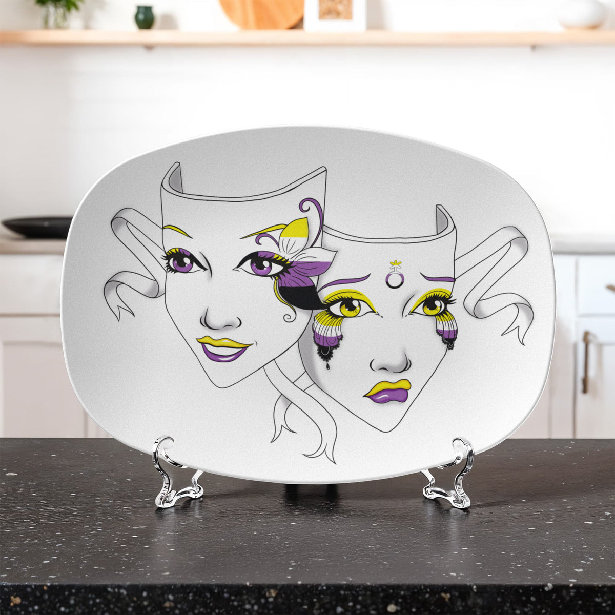 Non-Binary Pride Theatre Masks Platter – LGBTQ+ Theatre Gift