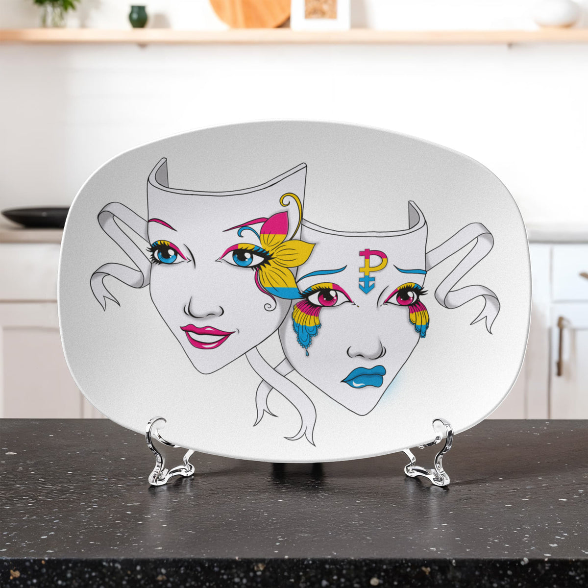 Pansexual Pride Theatre Masks Platter – Pan Pride Theatre Gift