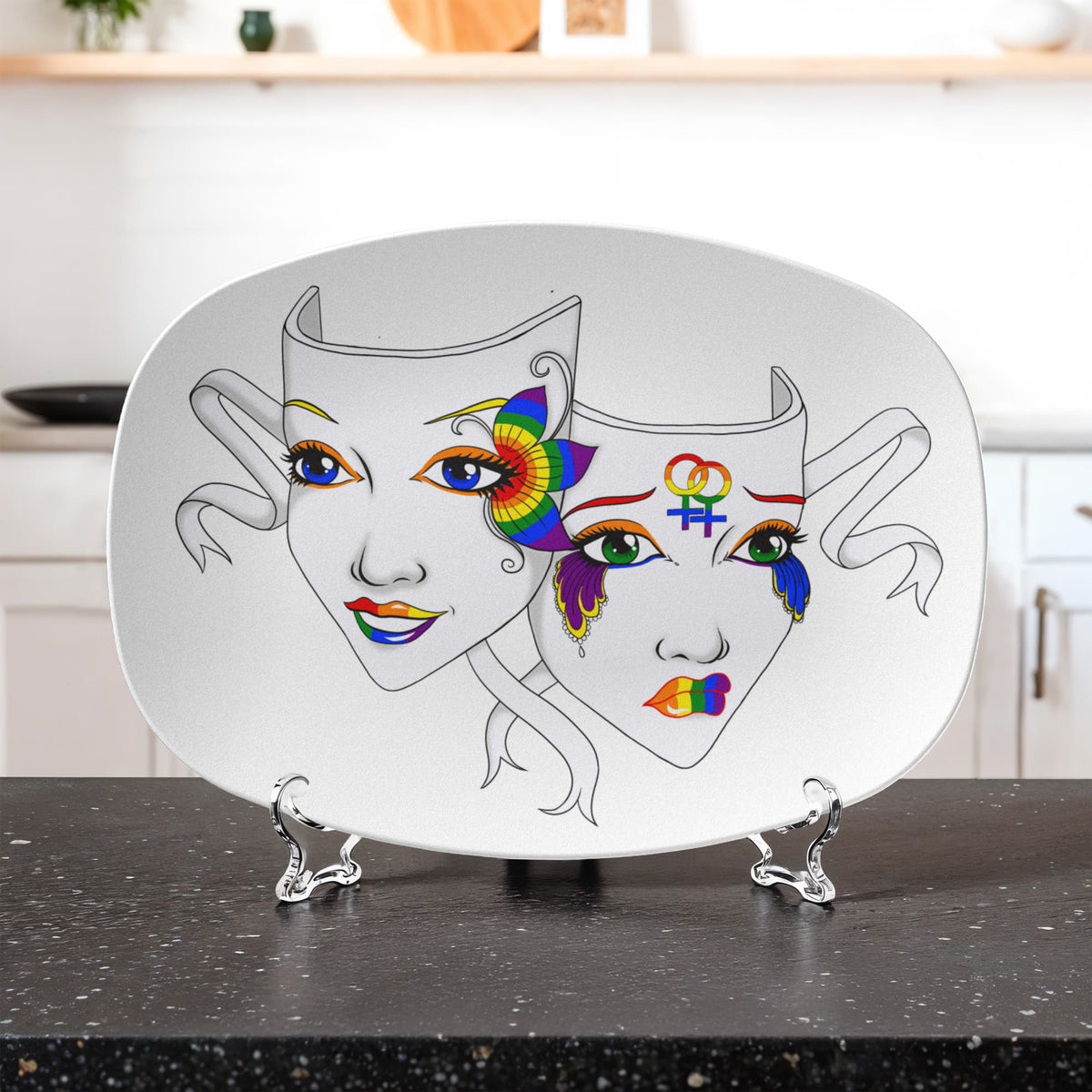 Lesbian Pride Theatre Masks Platter – LGBTQ+ Theatre Gift