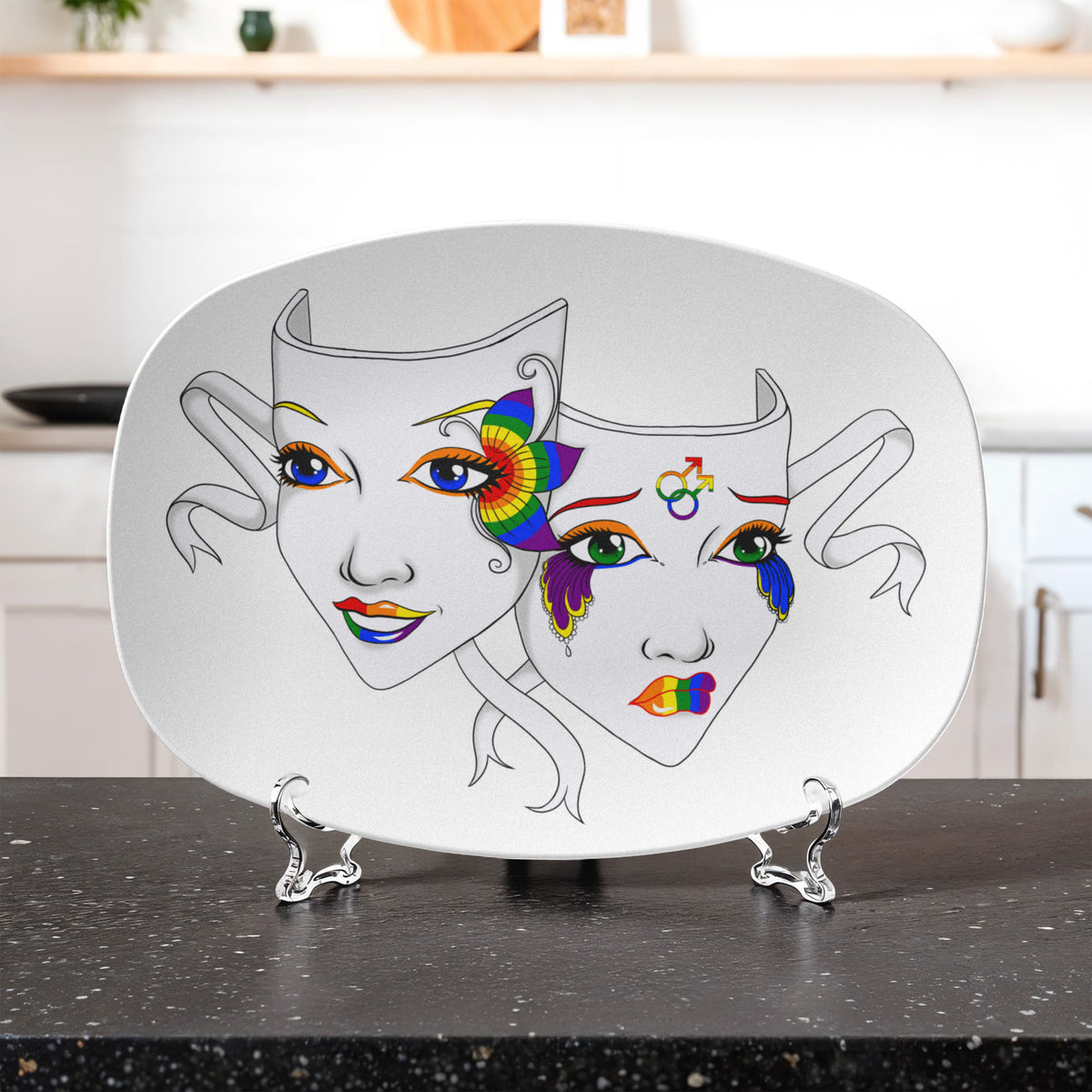 Gay Pride Theatre Masks Platter – Gay Men’s Pride Comedy & Tragedy Serving Tray